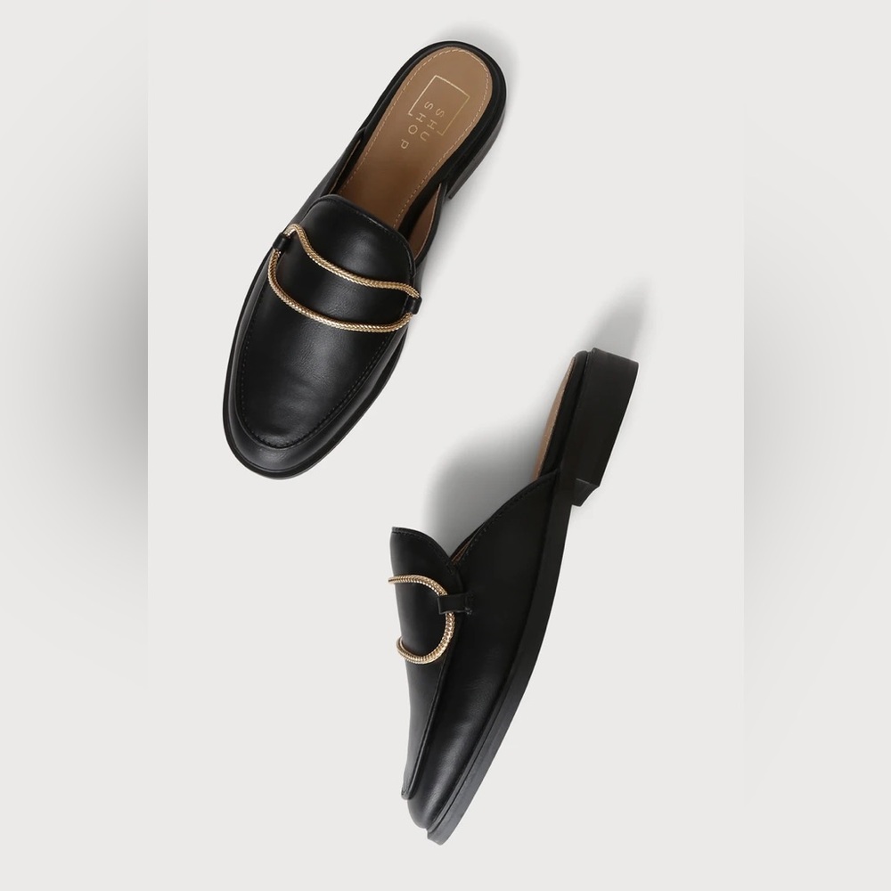 Shu Shop Black Gold Chain Loafers